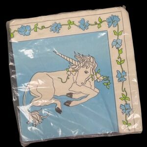Vintage Haut Papier Unicorn Floral Blue Dinner Napkins 16 70s‎ 80s Mystical